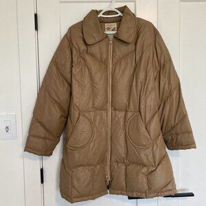 Tan Puffer Long Down Jacket Insulated Coat Women's Plus SIze 18‎